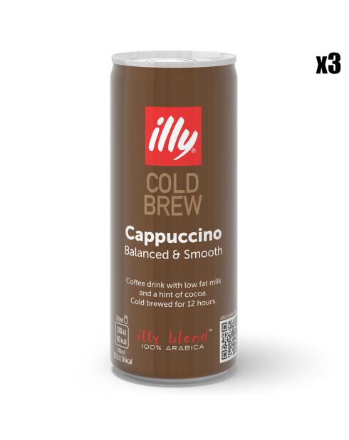 3 Canettes Illy Cold Brew Cappuccino - 3x250 ml
